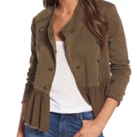 FREE PEOPLE Military Green Ruffle Frayed Hem Jacket Style OB480752 Size Large - Picture 9 of 16